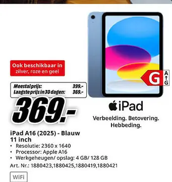 Aanbieding: iPad A16 (2025) - Blauw 11 inch