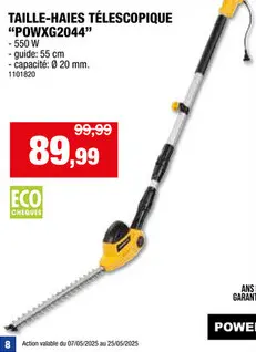 Offre: Powerplus POWXG2044 taille-haie électrique télescopique 550W 55cm