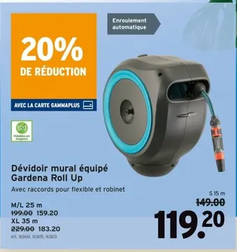 Offre: Dévidoir mural équipé Gardena Roll Up