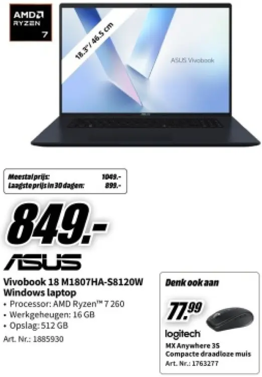 Aanbieding: Vivobook 18 M1807HA-S8120W Windows laptop