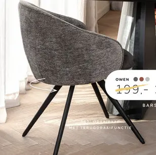 Promotie: Owen, armstoel 4-poots zwart (ROB) - draaibaar - stof Calabria - koper