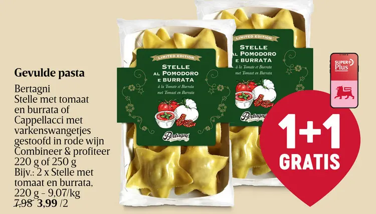 Promotie: Gevulde pasta Stelle met tomaat en burrata