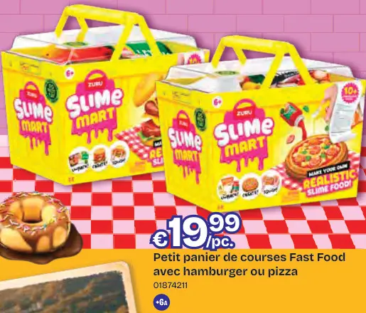 Offre: Petit panier de courses Fast Food avec hamburger ou pizza