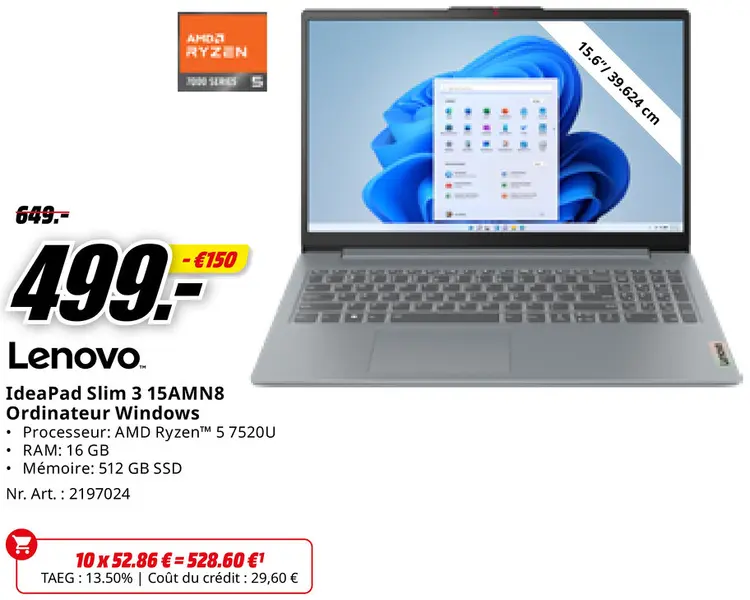 Offre: IdeaPad Slim 3 15AMN8 Ordinateur Windows