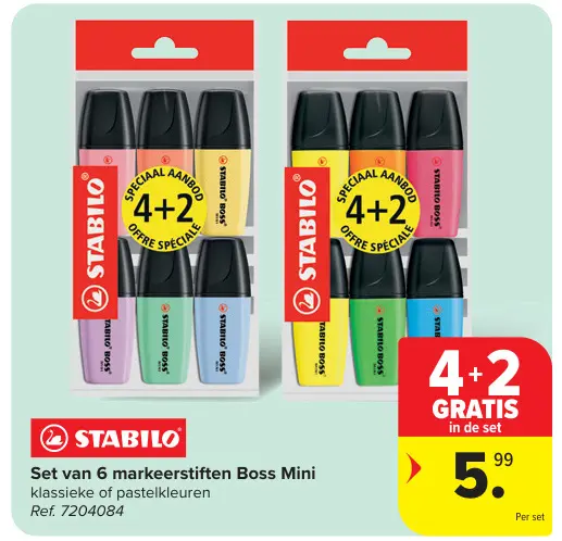 Promotie: Set van 6 markeerstiften Boss Mini
