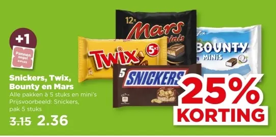 Aanbieding: Snickers, Twix, Bounty en Mars