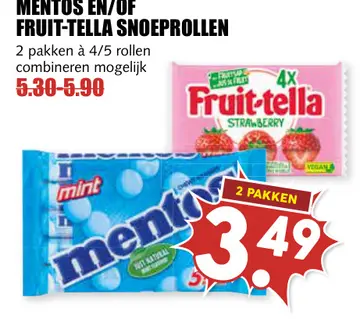 Aanbieding: MENTOS EN/OF FRUIT-TELLA SNOEPROLLEN
