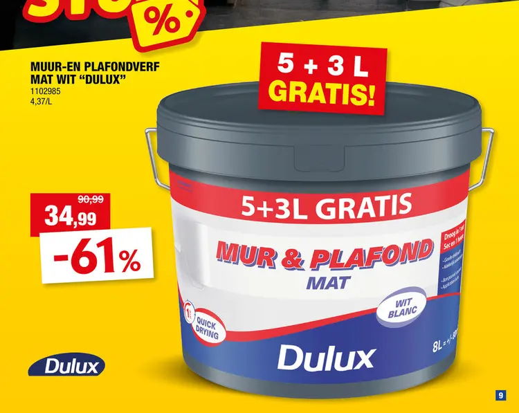 Promotie: Dulux muur- en plafondverf mat 8l wit