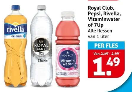Aanbieding: Royal Club, Pepsi, Rivella, Vitaminwater of 7UP