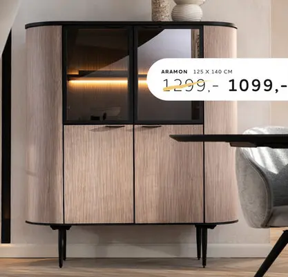 Offre: Aramon, armoire 125 cm. - 2-portes + 2-portes en verre (+ LED)