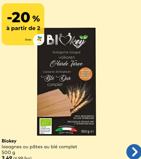 Offre: Lasagnes ou pâtes au blé complet
