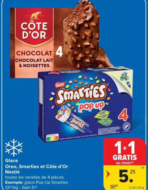 Offre: Glace Oreo, Smarties et Côte d'Or