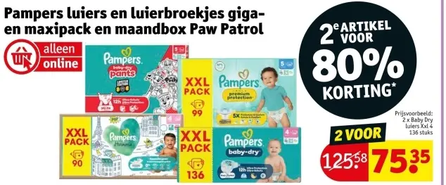 Promotie: Pampers luiers en luierbroekjes giga- en maxipack en maandbox Paw Patrol