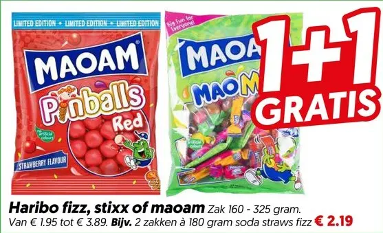 Aanbieding: Haribo fizz, stixx of maoam