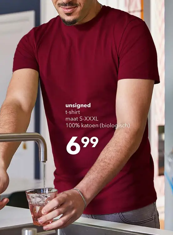 Aanbieding: Unsigned heren  T-shirt katoen ronde hals bordeauxrood