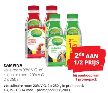 Aanbieding: Campina Volle room / Culinaire room