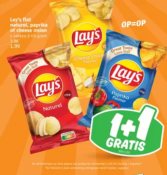 Aanbieding: Lay's flat naturel, paprika of cheese onion