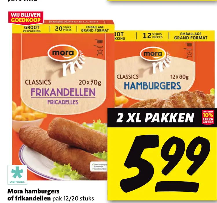 Aanbieding: Mora hamburgers of frikandellen