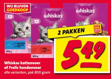 Aanbieding: Whiskas kattenvoer of Frolic hondenvoer