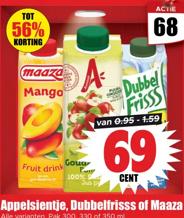 Aanbieding: Appelsientje, Dubbelfrisss of Maaza