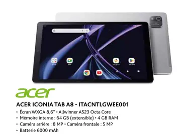 Offre: Acer iconia tab a8 - itacntlgwee001