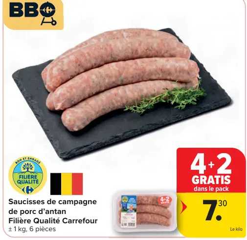 Offre: Saucisses de campagne de porc d'antan