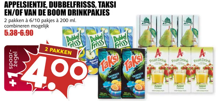 Aanbieding: Appelsienije, dubbelfrisss, Taksi en/of Van de boom drinkpakjes