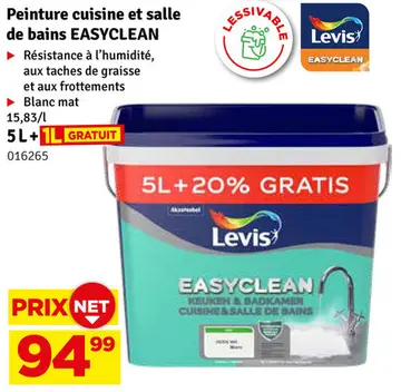 Aanbieding: Peinture Easyclean Cuisine & Salle de bains blanche mate 5 L + 1 L LEVIS