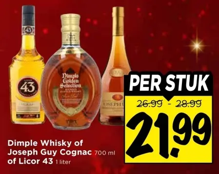 Aanbieding: Dimple Whisky of Joseph Guy Cognac of Licor 43