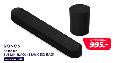 Aanbieding: Sonos Soundbar SUB MINI BLACK + BEAM GEN2 BLACK
