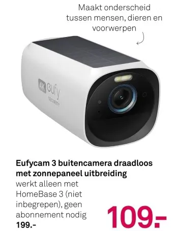 Aanbieding: Eufycam 3 buitencamera draadloos met zonnepaneel uitbreiding