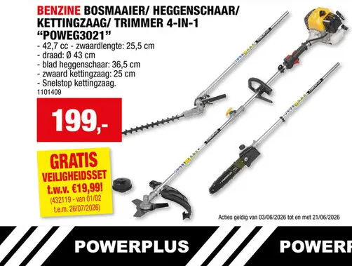 Promotie: Powerplus EG POWEG3021 4-in-1 benzine tuin multitool 42,7cc