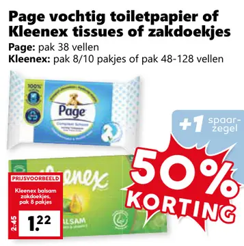 Aanbieding: Page vochtig toiletpapier of Kleenex tissues of zakdoekjes
