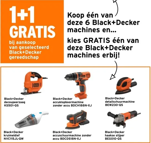 Aanbieding: 1+1 GRATIS Black+Decker machines