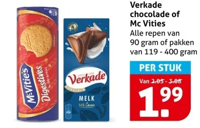 Aanbieding: Verkade chocolade of Mc Vities