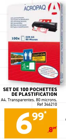Offre: Set de 100 pochettes de plastification