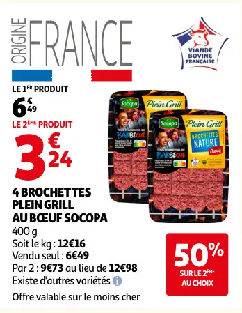 Promotie: 4 brochettes Plein Grill au boeuf