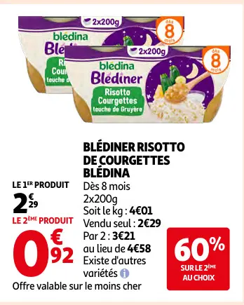 Offre: Blédiner risotto de courgettes