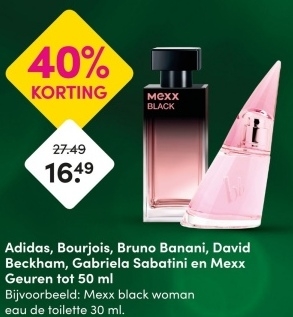 Aanbieding: Adidas, Bourjois, Bruno Banani, David Beckham, Gabriela Sabatini en Mexx Geuren tot 50 ml