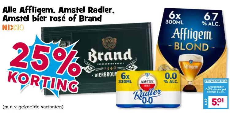 Aanbieding: Affligem, Amstel Radler, Amstel bier rosé of Brand