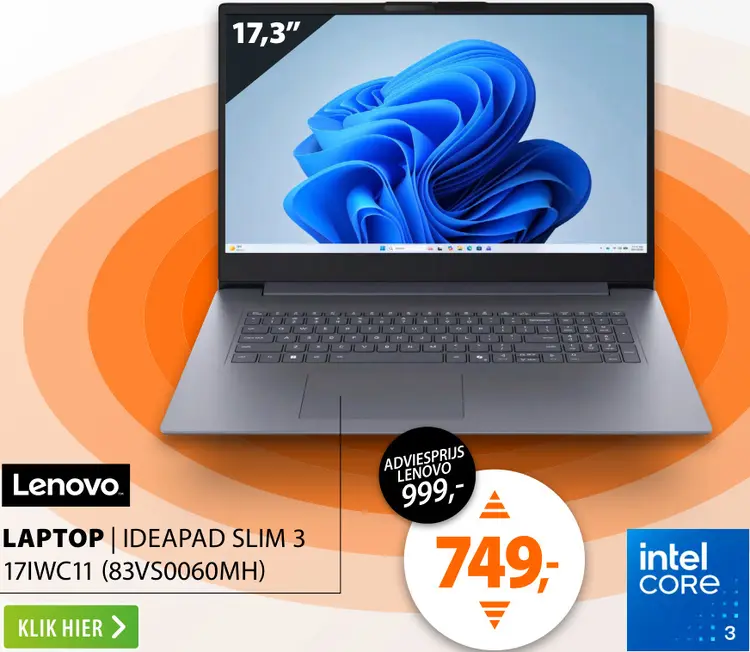 Aanbieding: Laptop Ideapad Slim 3 17IWC11 (83VS0060MH)