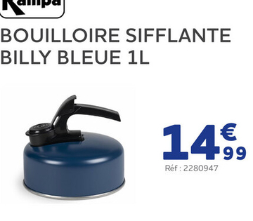 Offre: Bouilloire sifflante billy bleue 1l kampa