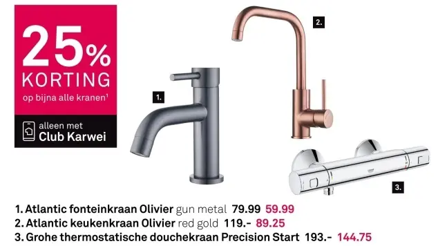 Aanbieding: Fonteinkraan Olivier, keukenkraan Olivier of thermostatische duochekraan Precision Start