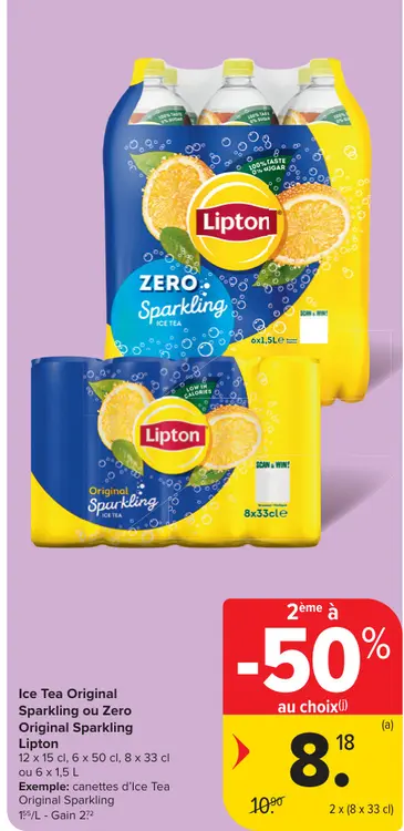 Offre: Ice Tea Original Sparkling ou Zero Original Sparkling Lipton