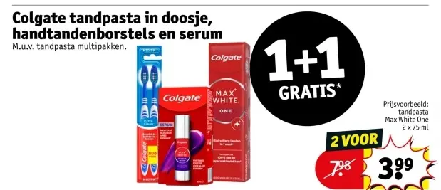 Aanbieding: Colgate tandpasta in doosje, handtandenborstels en serum