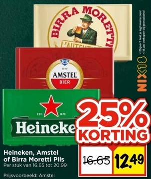 Aanbieding: Heineken, Amstel of Birra Moretti Pils