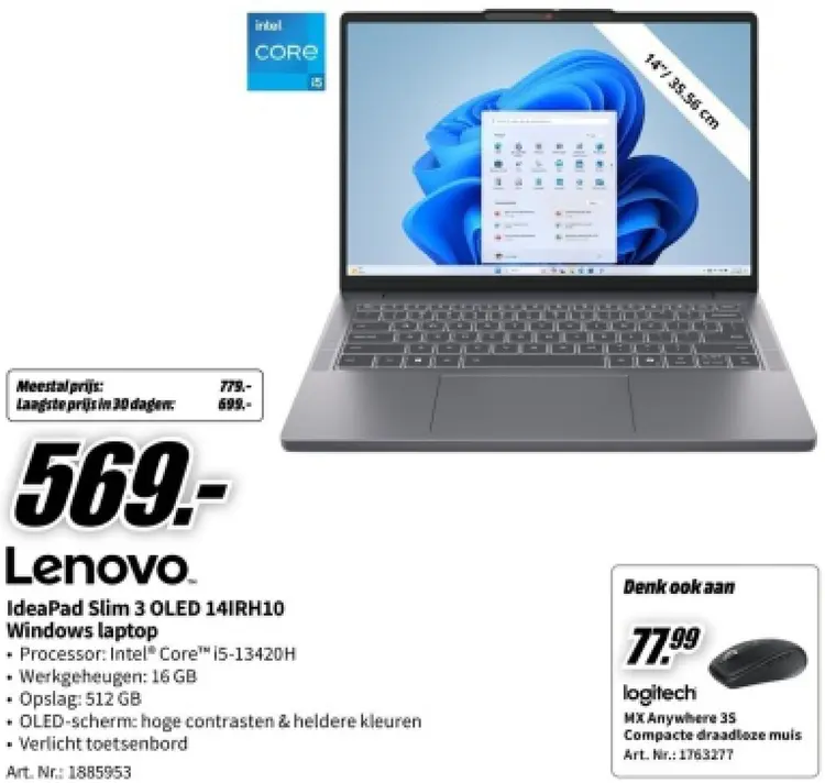 Aanbieding: IdeaPad Slim 3 OLED 14IRH10 Windows laptop