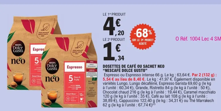 Offre: Dosettes de café ou sachet neo