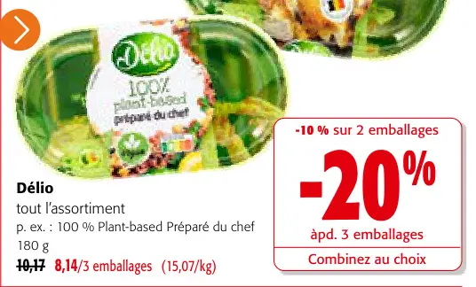 Offre: 100% plant-based préparé du chef