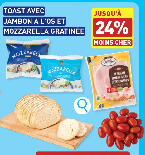 Offre: Toast avec jambon à l'os et mozzarella gratin